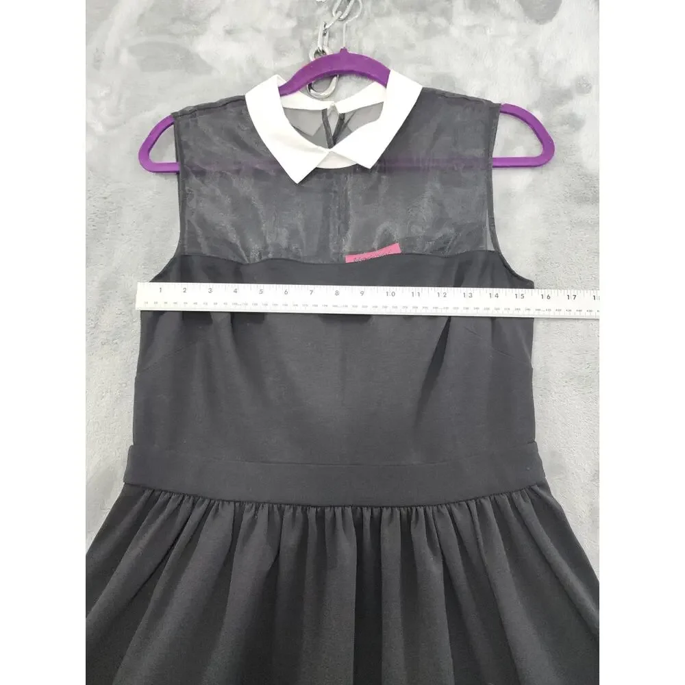 Betsey Johnson Sleeveless Collared Sheer‎ Midi Dress Size 10 Black White Party - Picture 7 of 10